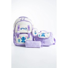 Roxy Kore Kawaii 4'lü Okul Çantası Seti Ortopedik Sırt Çantası - Twill Kumaş, Termal Beslenme Çantası, Kalemlik ve Cüzdan