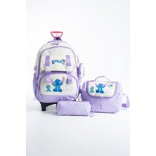 Roxy 4'lü Çekçekli Okul Çantası Seti Ortopedik Sırt Çantası - Ithal Kumaş, Termal Beslenme Çantası, Kalemlik ve Cüzdan (Sabit Çekçek , Katlanır Ön Ayak)