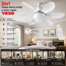 Mercora Tech 2in1=tavan Vantilatör - Avize Lamba 40W Kumandalı 6knat VNT-005 BX40
