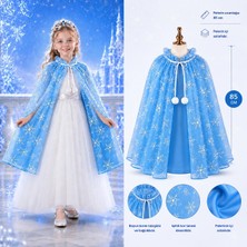 Sepetopia Kar Tanesi Desenli Mavi Elsa Pelerini - Astarlı Frozen Pelerini 85 cm BX40