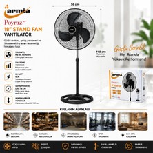 Mercora Tech 18 Inç Sanayi Vantilatör  3 Metal Kanat: ÇAP:56CM - Y: 140CM - 3 Kademe Hız   80W BX40