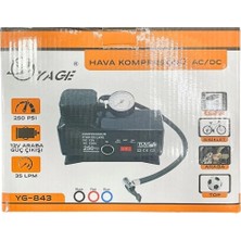 Techora Sale 220 Volt-12 Volt 250 Psi Kompresör Lastik Hava Şişirme Oto Pompası Fişli ve Çakmaklı YAGE-843