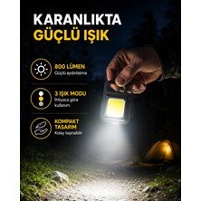 Marsilyan Şarjlı Cob LED Anahtarlık Fener – 4 Modlu, Manyetik ve Katlanabilir Standlı Yeni Nesil