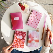 Paperora 9X14 cm Sert Kapak Spiralli Çizgili 4'lü Cep Not Defteri Seti - Pembe