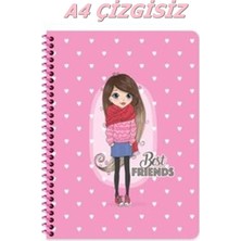 Telli A4 60 Sayfa Çizgisiz Karton Kapak Best Friends Defter 60 gr Beyaz Kağıt (Atkılı)