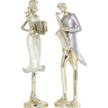 Reçine Müzisyen Heykeli, Akordeon/saksafon, 2'li Set, 10X36 Cm, Altın