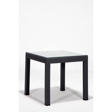 Rattan 80X80 Camlı Antrasit Masa - Bahçe&balkon&teras