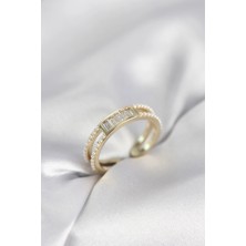 TeknoKapsül Baget Zirkon Taşlı Gold Renk Incili Kadın Yüzük