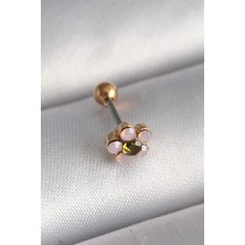 TeknoKapsül 316L Çelik Gold Renk Zirkon Taşlı Çiçek Tragus Piercing