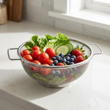 Deconox Paslanmaz Çelik Çift Kulplu Sepet Süzgeç 22CM*10CM, Salata Süzgeci Meyve Süzgeci, Maka