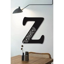 Çiçekli Büyük Dekoratif Harf 30 cm Siyah Duvar Süsü Hediye Isim Baş Harfi Z Harfi Büyük