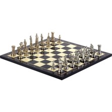 4116 Metal Ingiliz Satranç Takımı Orta Boy Parlak ve Ceviz Tahtası, 37X37X1.2 cm