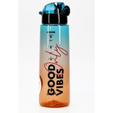 Su Matarası Tritan Geniş Ağız Su Şişesi Grafiti Spor Matarası Suluğu Bpasız 800 ml Mavi 010