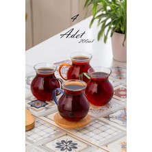 LM-0035 Ehli Keyf 4 Parça 4 Kişilik Çay Seti – 200 ml Borosilikat Cam Kulplu Tombik Bardak Tak�