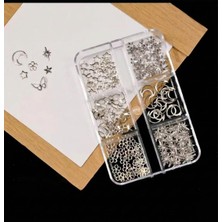 Ay Yıldız ve Kelebek Dizayn 6 Grit Metal Tırnak Süsleme Charm Silver Nail Art Charm Taşları Wn