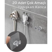 20 Adet Yapışkanlı Çok Amaçlı Kanca | Kablo Tutucu