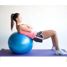 65 cm Fitilli Pilates Topu ve Pompa Seti Pilates Yoga Spor Egzersiz Top Jimnastik Fitness Mayn Mavi