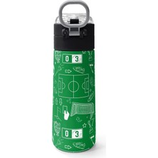 500 ml Erkek Çocuk Yeşil Futbol Baskılı Çelik Termos Matara - Okul Suluğu