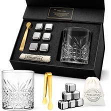 Premium 345 cc Kristal Bardak ve Çelik Buz Küpü Seti Gıdaya Uygun Çelik Küp Gold Maşa Hediye