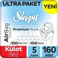 Sleepy Bio Natural Premium Plus Airbag Comfort Ultra Paket Külot Bez 5 Numara Junior 160 Adet