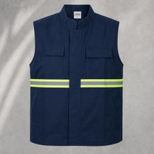 Çok Cepli Reflektörlü Iş Yeleği Lacivert Gabardin Kumaşı ile Şantiye ve Lojistik Operasyonl