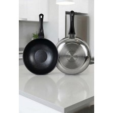 28 cm Paslanmaz Çelik Wok Tava – Indüksiyon Ocak Uyumlu