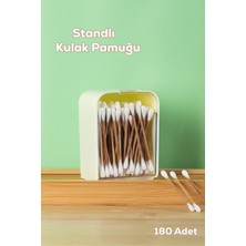 Porsima 3135 Doğal Ahşap Bambu Saplı Standlı Kulak Temizleme Çubuğu Seti- 180 Adet