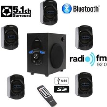 Bluetooth Lu 5+1 Ses Sistemi Uzaktan Kumanda Fm Radyo Sd Kart USB Girişli Bluetooth Hoparlör Siyah