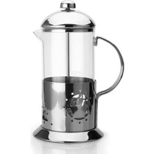 Orret Home Metal Saplı Borosilikat French Press, Termisil Süzgeçli Demlik, Bitki Çayı, Kahve ve