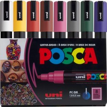 Posca Pc-5m Su Bazlı Kalıcı Marker Boya Kalemleri, 8'li Set (Koyu Renkler)