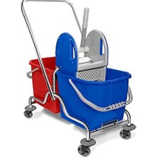 Temizlik Arabası - Çift Kovalı Krom Full Temizlik Seti - Paspas Arabası – 3 Parça - 20 Litre