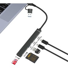 CHB025 Usb-A ve Type-C Girişli 2*type-C 1*usb-A Sd Micro Sd Tf Kart Okuyucu Çoklayıcı Dönüşt�