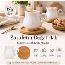 6 Kişilik 12 Parça Porselen Fincan Takımı, 250 ml Dalga Kenarlı Beyaz Kahve ve Çay Fincanı, B