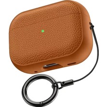 Zebana Zb-Ap9 Airpods Pro 2 Classic Deri Airpods Kılıfı (Halka Askı Dahil) Kahverengi