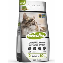 Aktif Karbonlu Doğal Bentonit Topaklanan Kedi Kumu Micho 2 Adet x 10 Lt