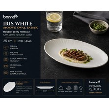 Bonna Iris White Porselen Oval Kayık Tabak 25X19 cm - Modern Beyaz Kayık Servis, Salata ve Sunum T