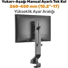 STD2101B 17-32 Ergonomik Yükseklik Ayarlı Tek Monitör Standı, 8kg Taşıma Kapasitesi, Vesa, 360
