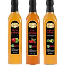 Elma + Alıç + Enginar Sirkesi 500 ml 3'lü Set Doğal Fermantasyon Içilebilir Katkısız Cam Şi