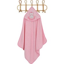 %100 Pamuk Yenidoğan Bebek Kundak Nakışlı Banyo Havlusu Krem Pembe