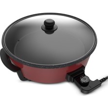 King K2101 Tavazade Çok Amaçlı Pizza Tavası | 40 Cm, 7l, 1200W, Cam Kapak