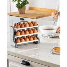 Stile Cucina 30 Bölmeli Yumurtalık, 3 Katlı Yumurta Saklama Rafı, Beyaz Antrasit, Plastik, 28.4x