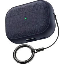 Zebana Zb-Ap9 Airpods Pro 2 Classic Deri Airpods Kılıfı (Halka Askı Dahil) Lacivert