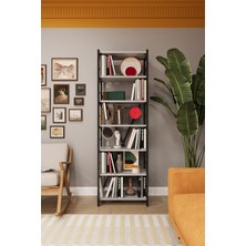 Asra Trend Kül Gri METALK01 6 Raflı Metal Kitaplık 55 cm Genişlik Endüstriyel Modern Dekoratif