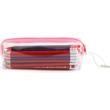 Pembe Fermuarlı Kaliteli Pvc Şeffaf Kalemlik Makyaj Çantası Kalem Kutusu