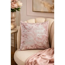 Fuly Consept Home Design Fuly Consept Pudra Pembe Gümüş Desenli Kadife Dokulu Dekoratif Kırlent Kılıfı