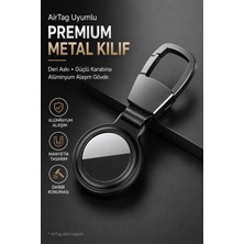 Conocer Airtag Uyumlu Premium Metal Kılıf Deri Askılı Alüminyum Alaşımlı Güçlü Karabinalı Koruyucu Anahtarlık