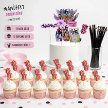 Cutelier Manifest Temalı Doğum Günü Parti Seti 37 Parça | 7 Pasta Süsü + 15 Cupcake Süsü + 15 Dekoratif Pipet