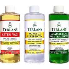 Terlans Yağlı Boya Seti Yardımcı Malzemeler 3X250ML Boya Fırça Temizleyici - Kokusuz Terebenti