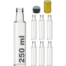 Kalın Cam Şişe Seti, 250 Ml, Yağdanlık Akıtıcılı Kapaklı, Yağlık ve Sirkelik, Kapüşonl