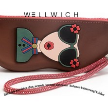 Wellwich Silikon Gözlük Kılıfı Kahverengi Parlak Kırmızı Taşlı  Aksesuar